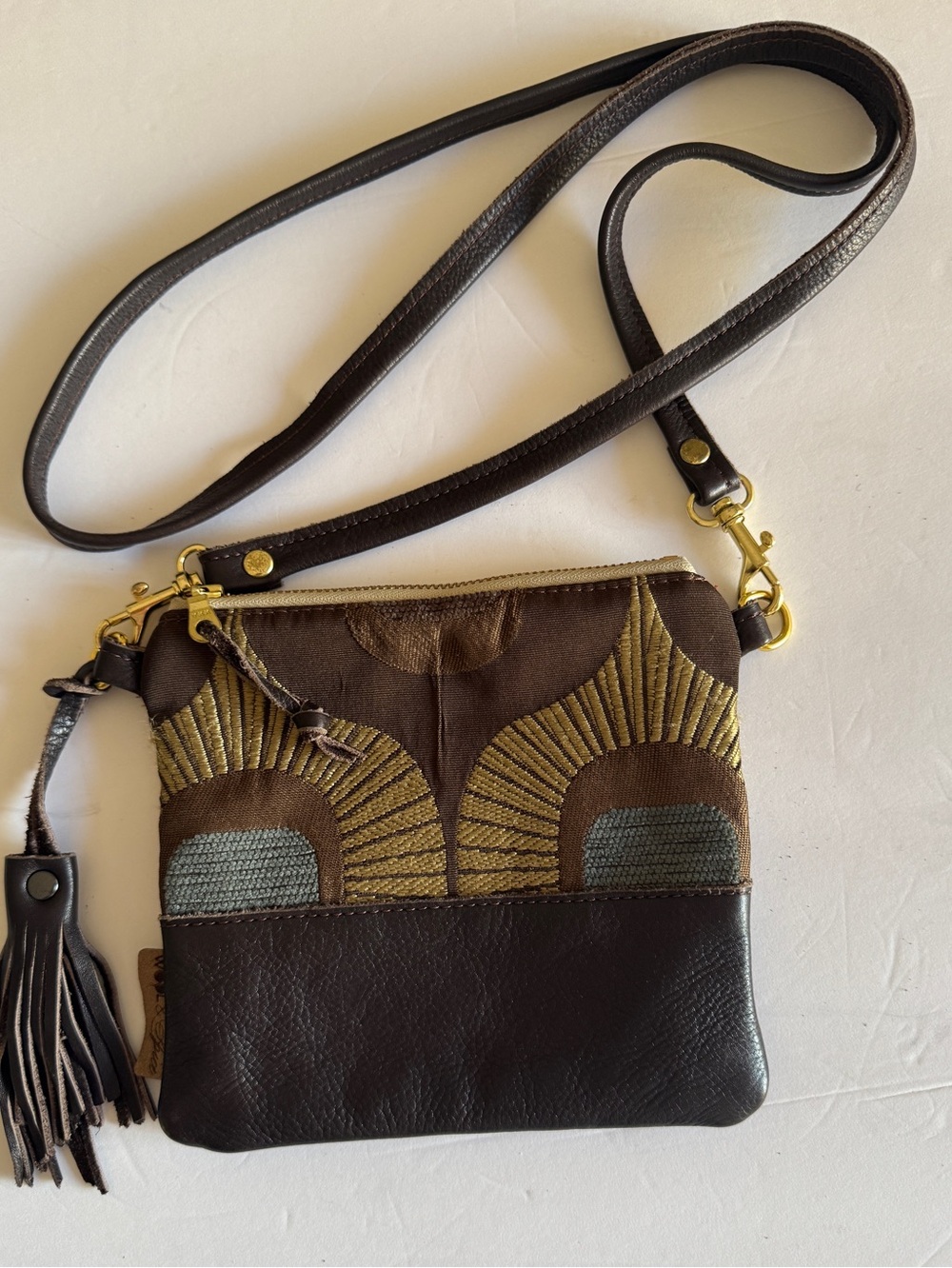 Wool & Spice Beautiful Embroidered Boho Print and Leather Crossbody Shoulder Bag